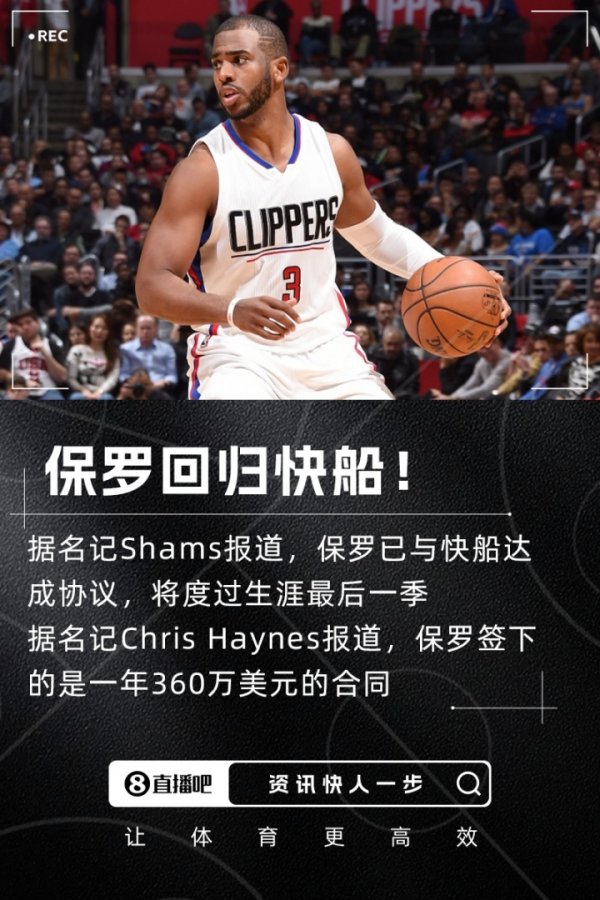 船长回舰🚢启航！Shams：老将保罗360万回归快船 生涯最