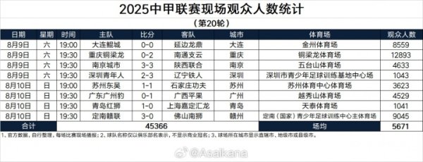 2025中甲职业联赛  第20轮现场观赛人群  数统计：仅一