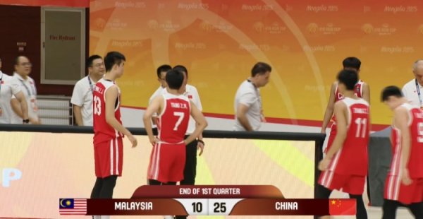攻防压制！中国男篮U16首节25-10领跑  马来西亚 张子