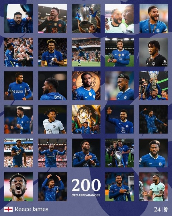 切尔西晒里斯-詹姆斯海报：200场里程碑，纯血切尔西人