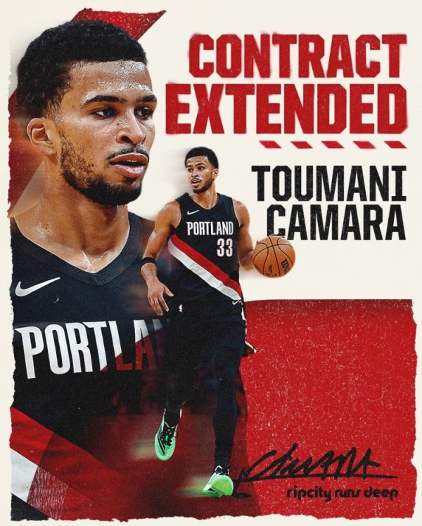 4年8200万！开拓者官方：球队与卡马拉签下多年提前续约合同