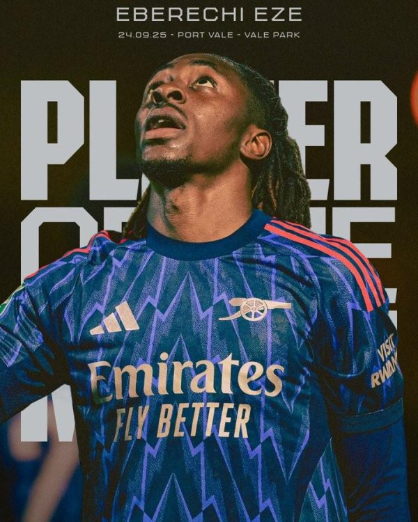 攻入枪手生涯首球，埃泽当选阿森纳vs维尔港的队内最佳球员