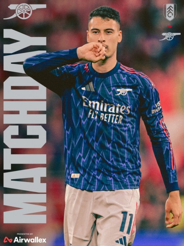 剑指三分！阿森纳发布对阵富勒姆海报：马丁内利单人出镜