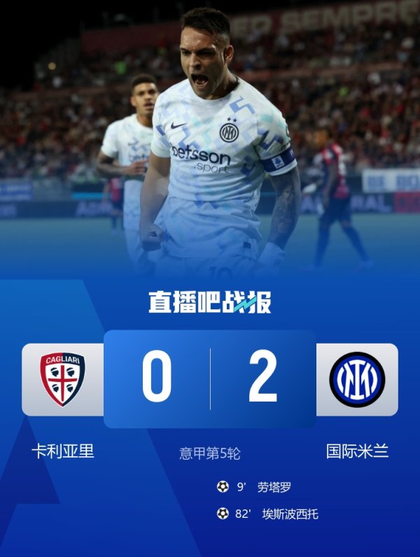 两连胜! 国米2-0卡利亚里 劳塔罗顶球闪击恰20中柱埃斯波